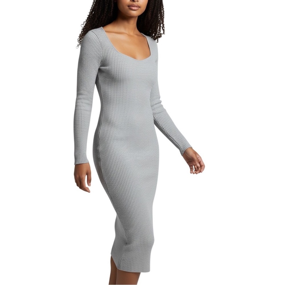 Olive + Oak‎ Ribbed Sweetheart Midi Sweater Dress Gray Size M NEW-Minimalist